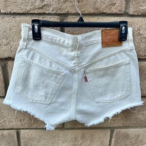 Levi’s 501 Premium Denim Jean Shorts Distressed Cream Button Fly Cutoff EB
